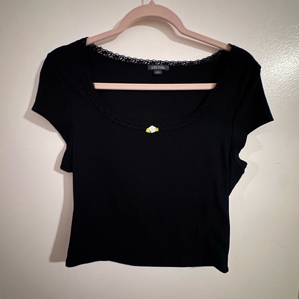 Wild Fable Black Baby Tee with Lace Neckline